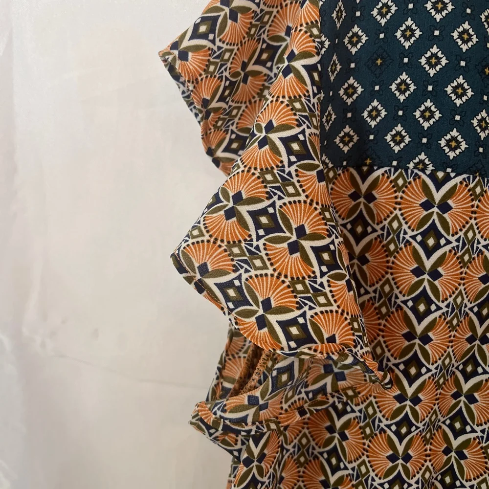 Women's Suzanne Betro Boho Festival Dress 1X Orange Teal - Picture 6 of 6